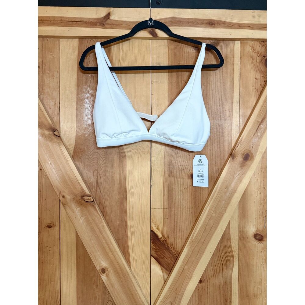 NWT Time and Tru Womens Large 12-14 White Ribbed Bikini Top Triangle Swimsuit